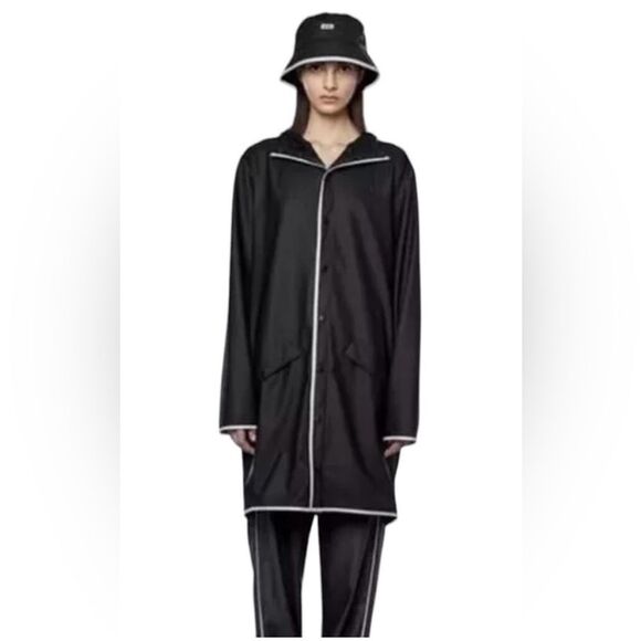 Rains Long Jacket reflective ๐ค black ๐ค unisex ๐ค NWT ๐ค large - Picture 2 of 4
